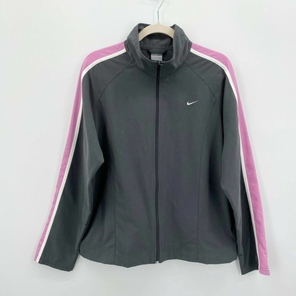Vintage Nike Womens L 12-14 Full Zip Windbreaker Athletic Jacket 90s Gray Purple